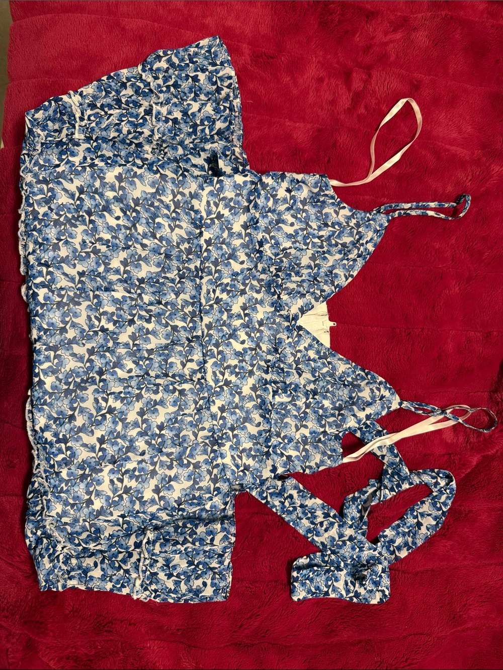 B Darlin Blue and White Floral Mini Dress with Tie Straps